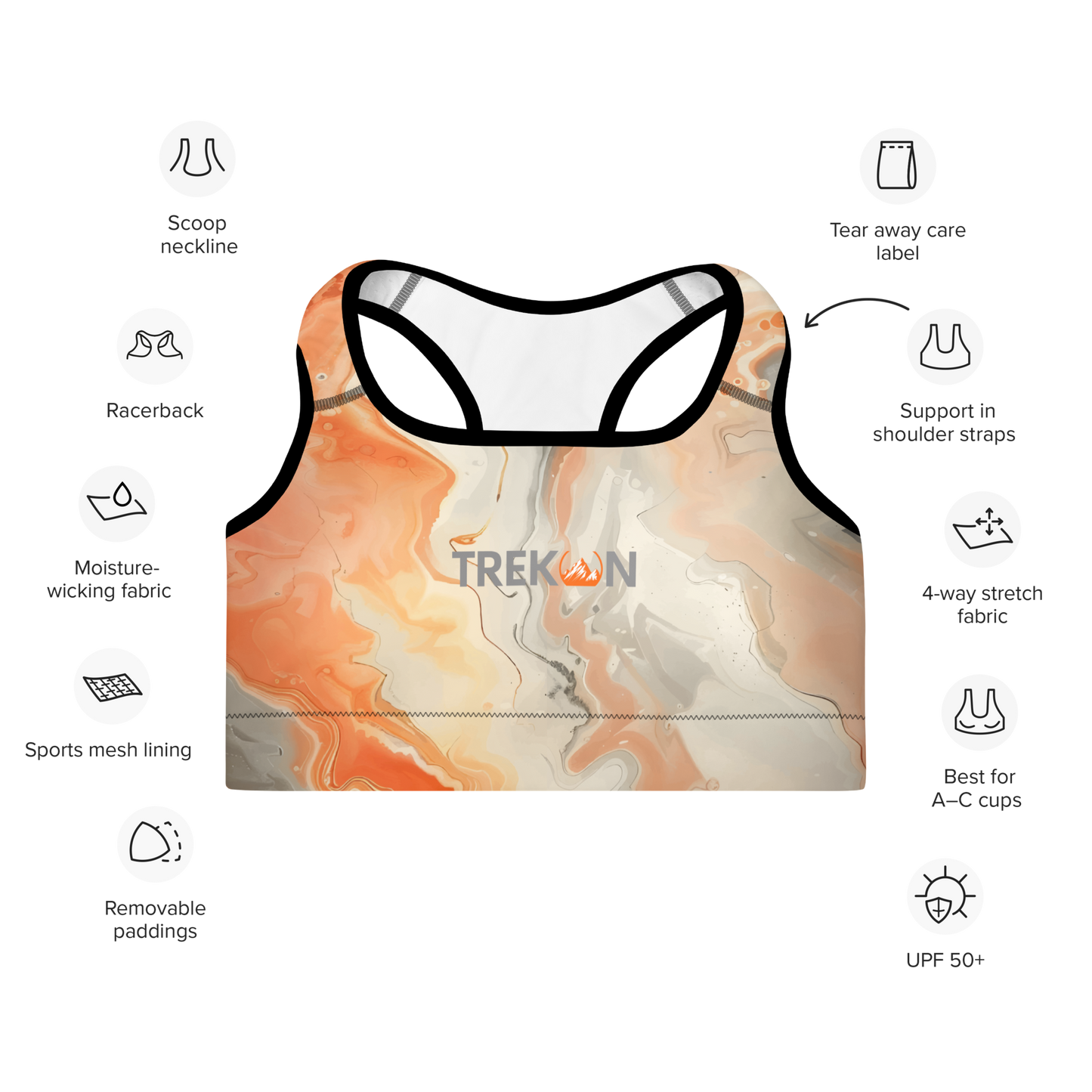 TrekOn Women's "Marble" Padded Sports Bra